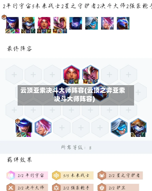 云顶亚索决斗大师阵容(云顶之弈亚索决斗大师阵容)
